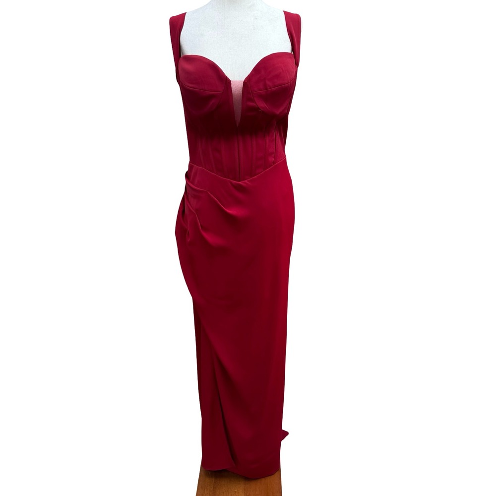 GLS Gloria Red Corset Sweetheart Draped Evening Gown Train‎ Prom Gala Glamour XL